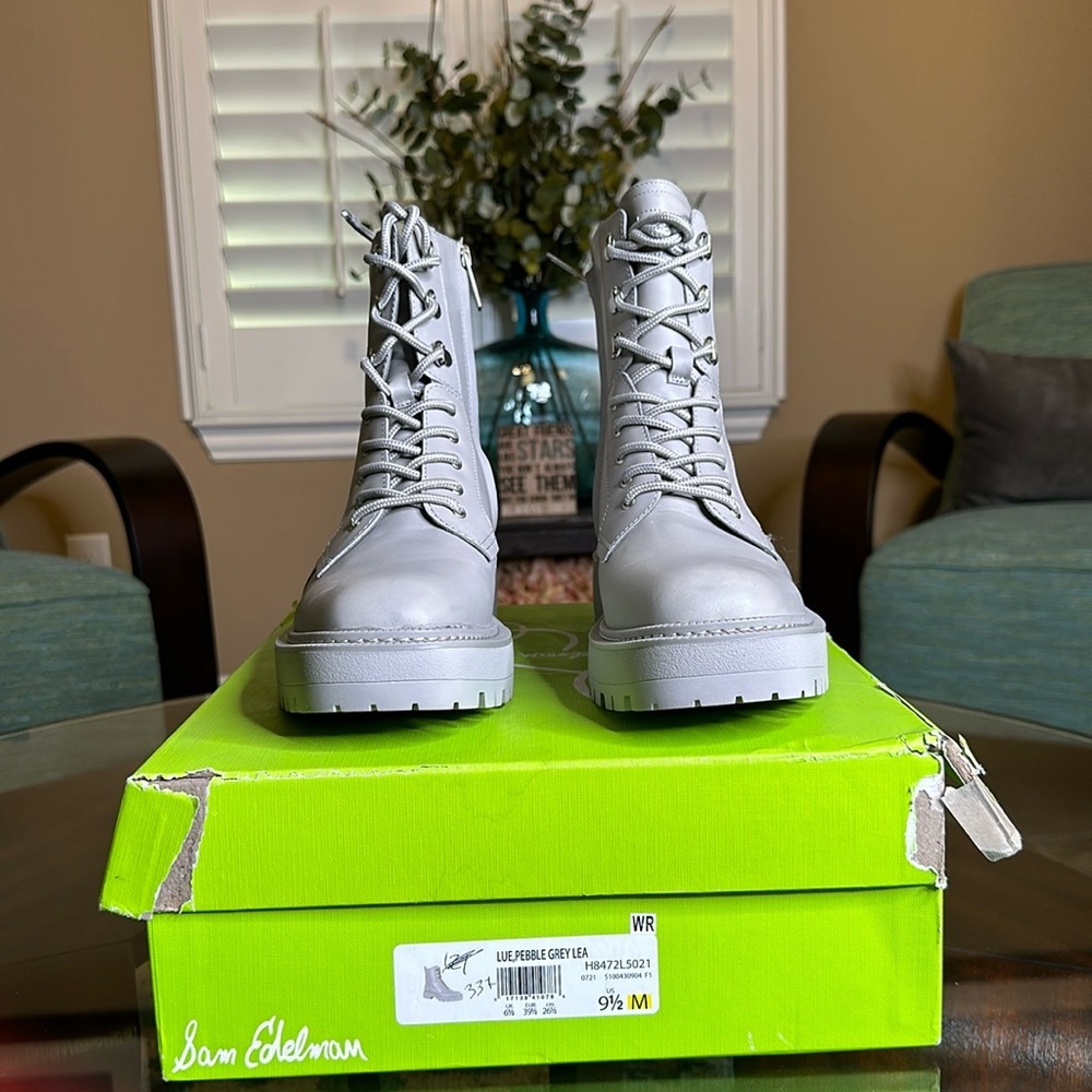 Sam Edelman Womens Lue Lugged Sole Combat & Lace-up‎ Boots Sz 9.5 in grey